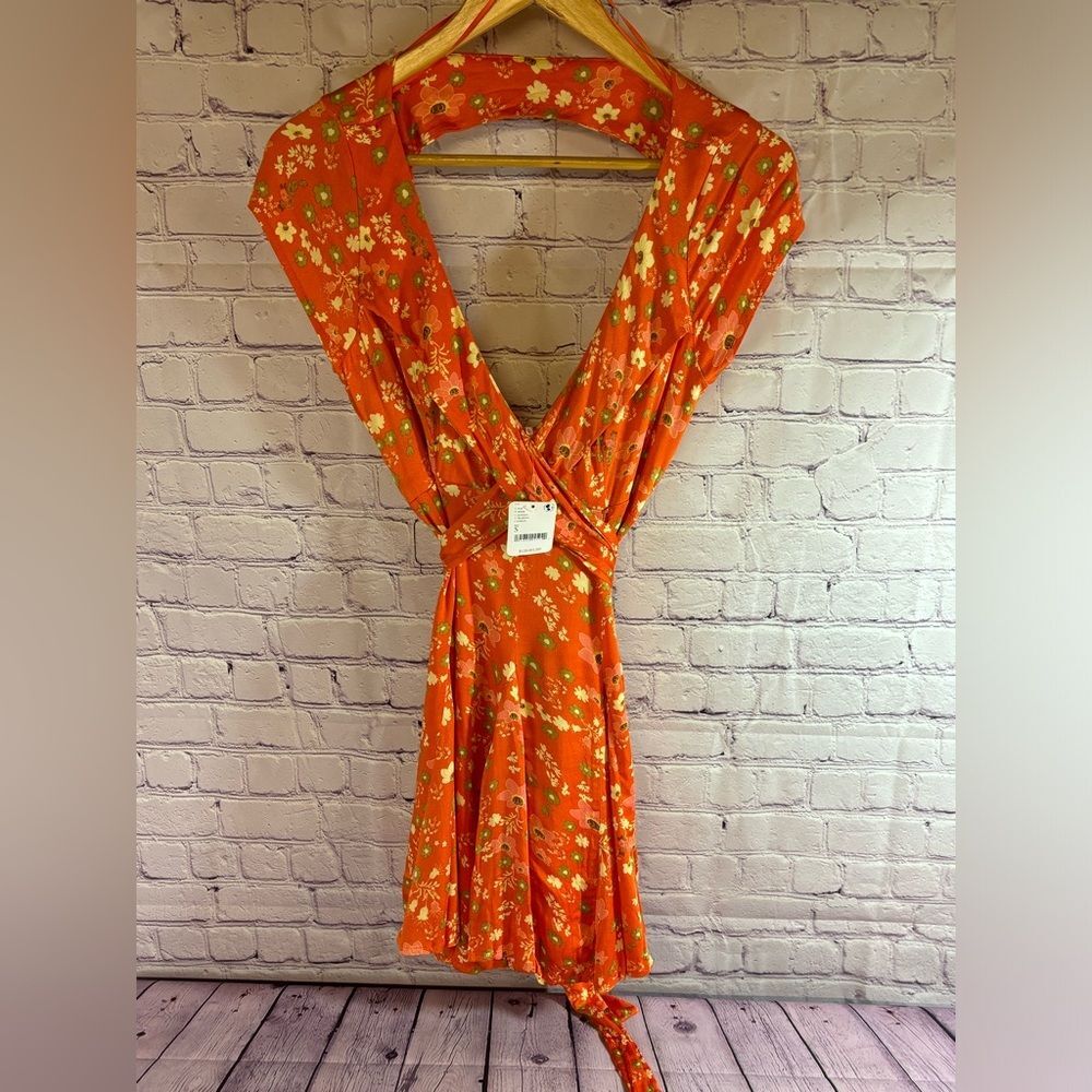 NWT Free People It Takes Two Peach Combo Orange Ditsy Boho Minidress Size Small